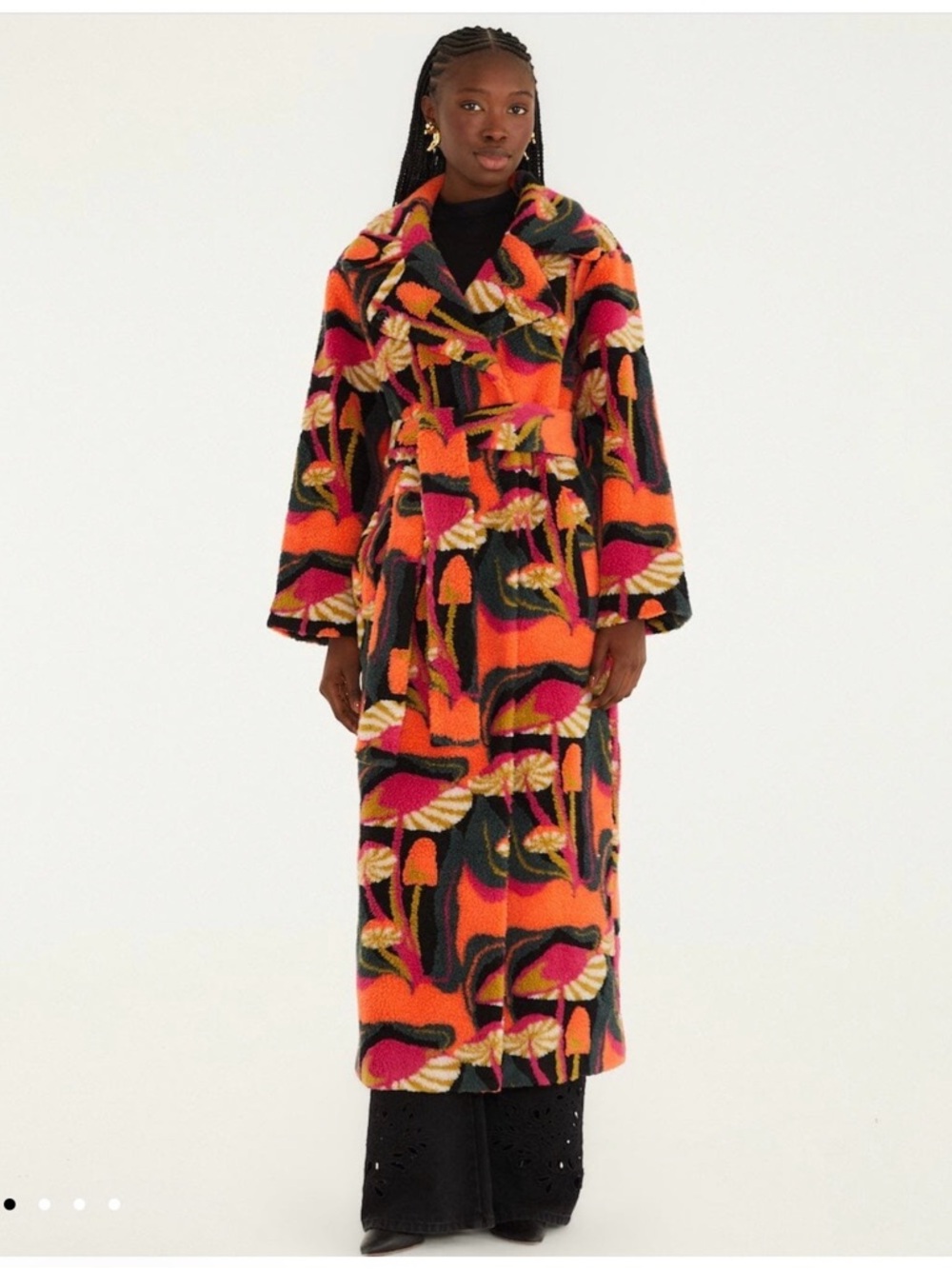 FARM RIO Black Wild Mushrooms Maxi Fleece Coat